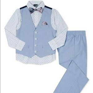 NAUTICA Baby Boys Blue/White 4-Piece Bow Tie/Vest Matching Set Easter 24 Month
